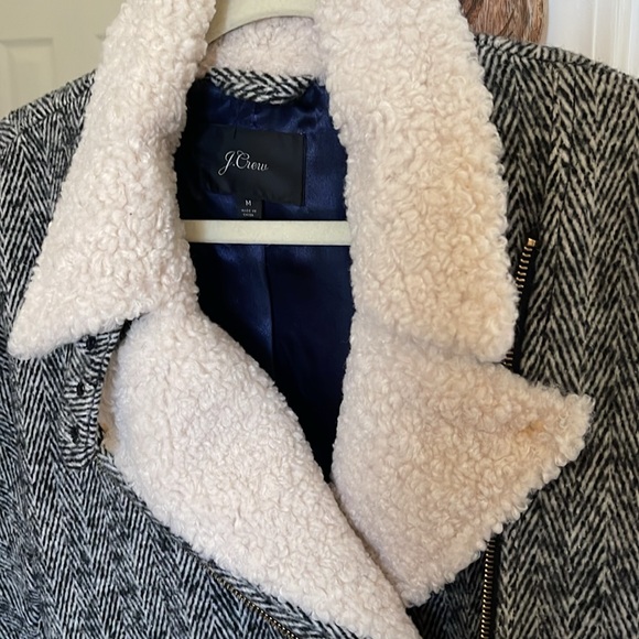 J.Crew Womens Oversized Herringbone Motorcycle Jacket Sherpa size M - Picture 2 of 2